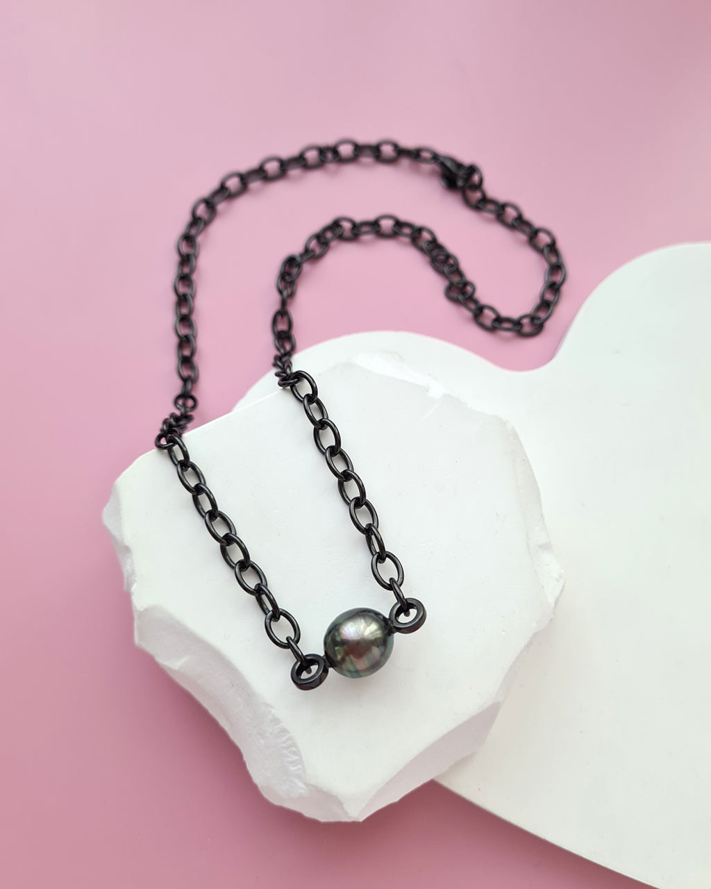 Tahitian Pearl Thick Chain Necklace - Black Pearl Jewelry in Singapore