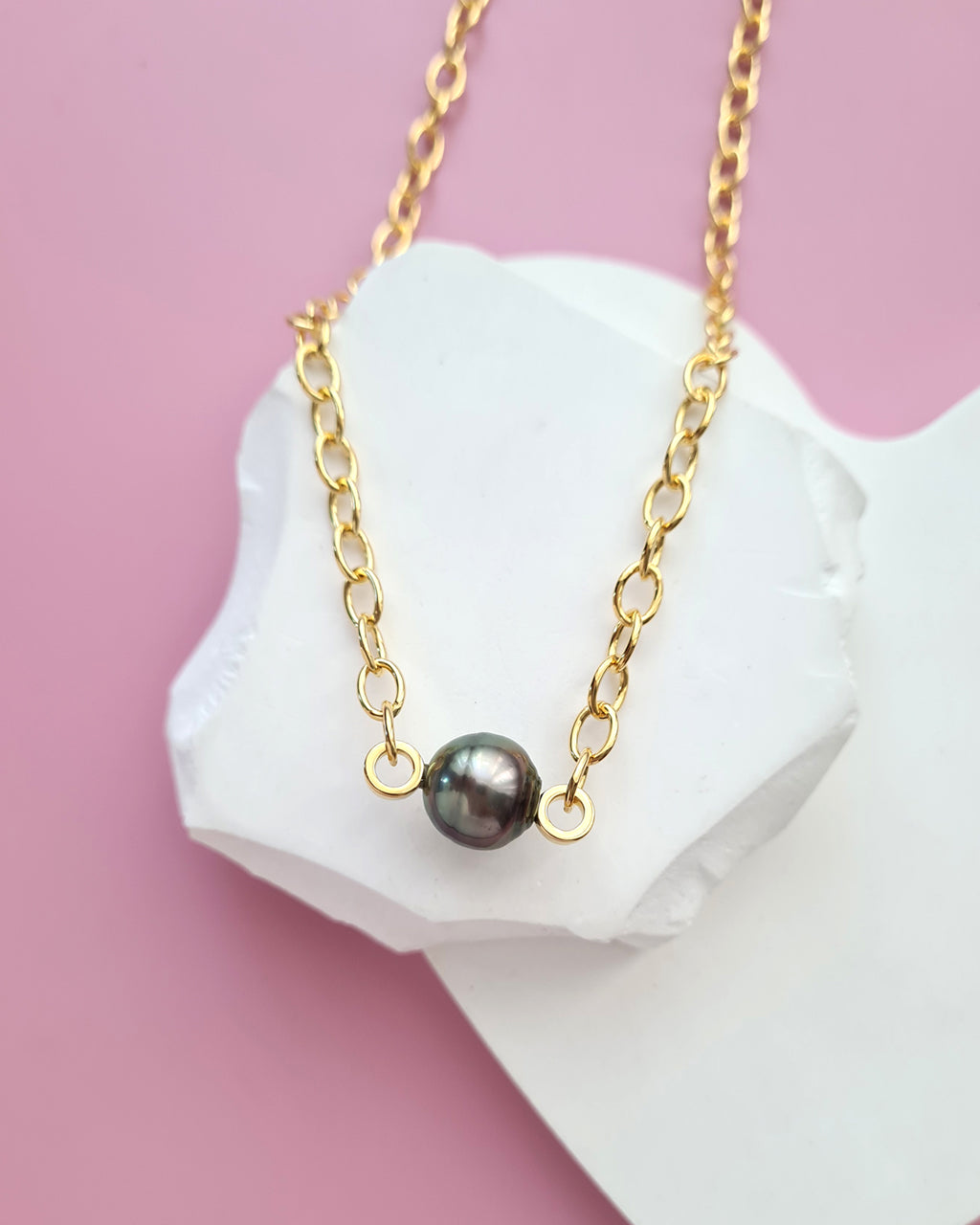 Tahitian Pearl Thick Chain Necklace - Gold Pearl Jewelry Singapore
