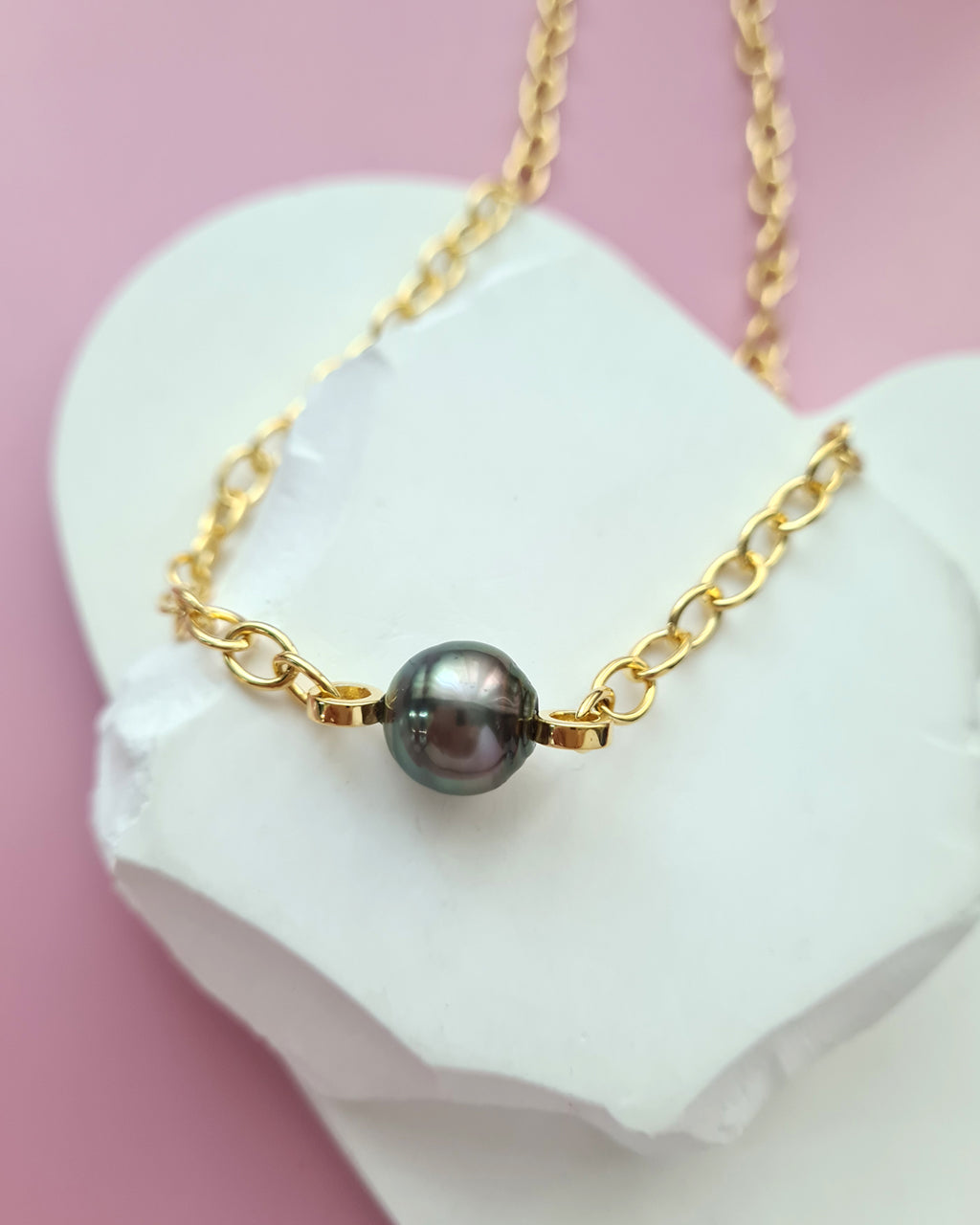 Tahitian Pearl Thick Chain Necklace - Gold Pearl Jewelry Singapore