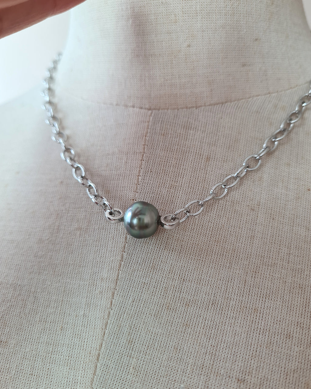 Tahitian Pearl Thick Chain Necklace - Silver Pearl Jewelry Singapore