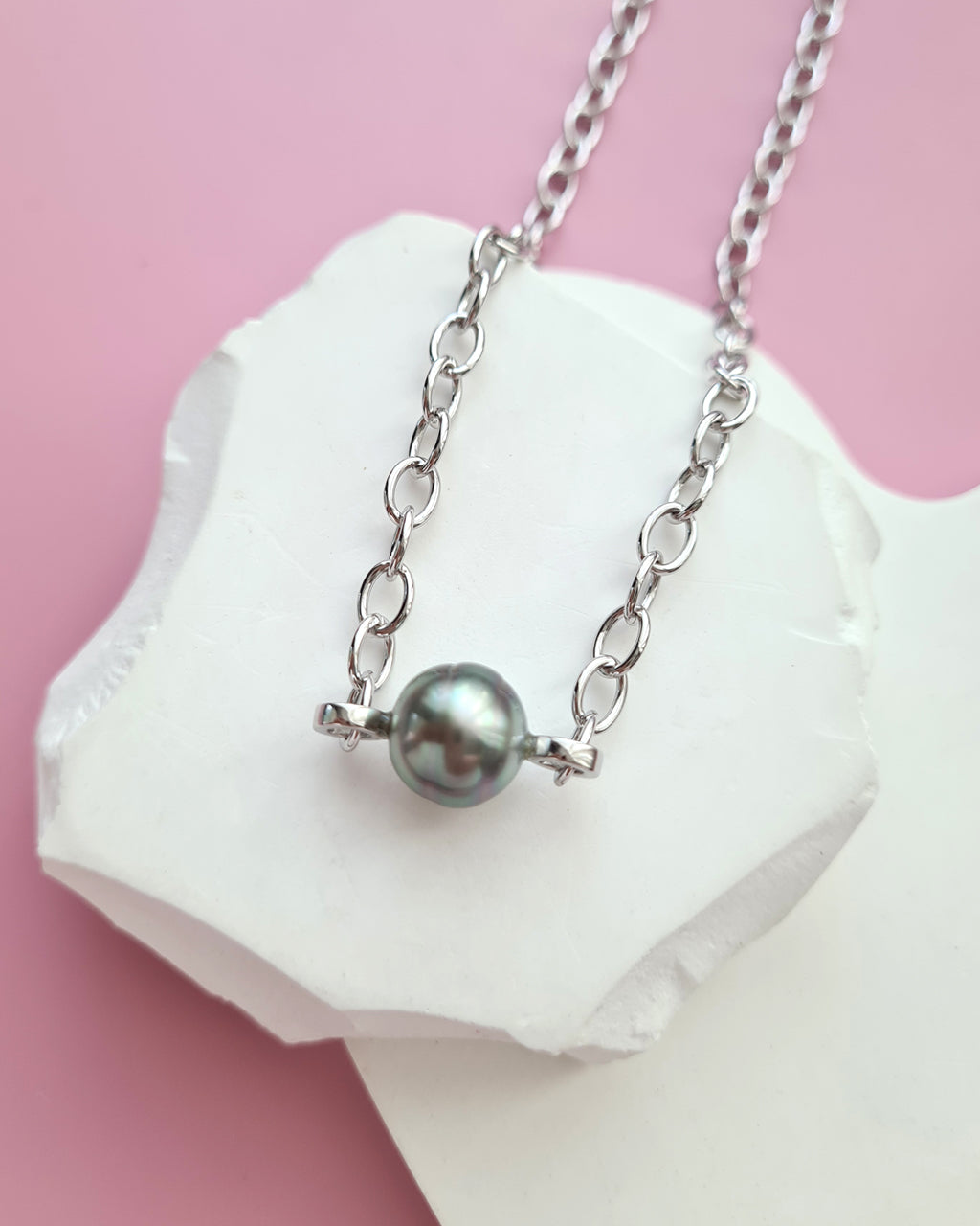 Tahitian Pearl Thick Chain Necklace - Silver Pearl Jewelry Singapore
