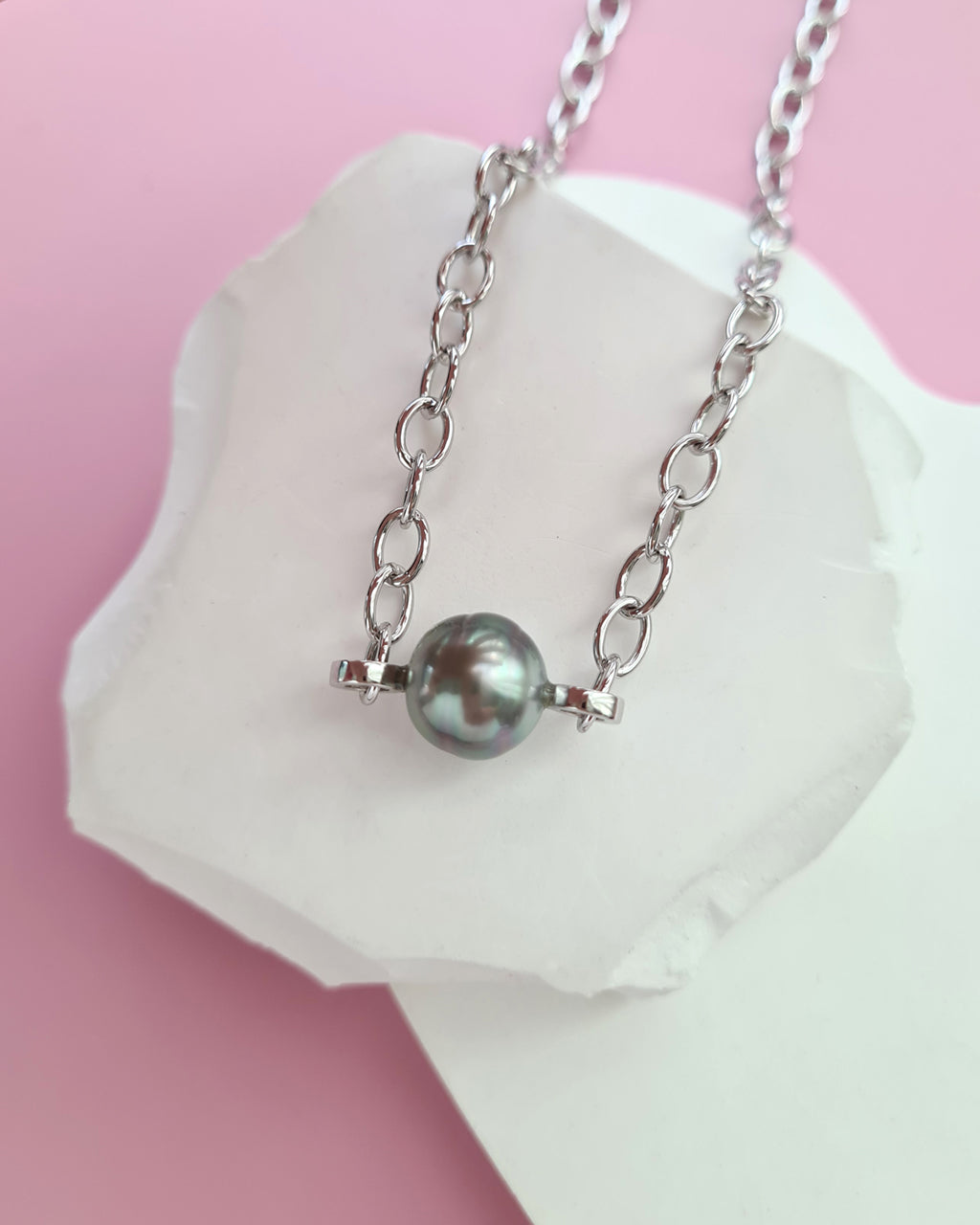 Tahitian Pearl Thick Chain Necklace - Silver Pearl Jewelry Singapore