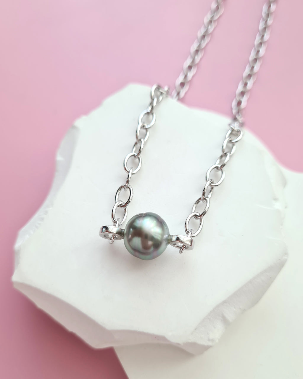 Tahitian Pearl Thick Chain Necklace - Silver Pearl Jewelry Singapore