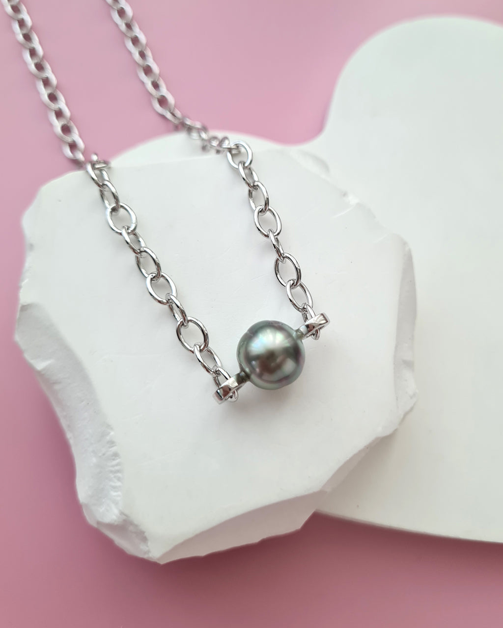 Tahitian Pearl Thick Chain Necklace - Silver Pearl Jewelry Singapore