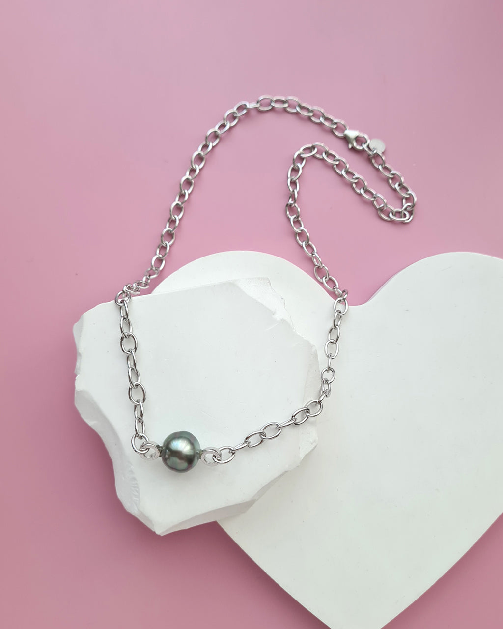 Tahitian Pearl Thick Chain Necklace - Silver Pearl Jewelry Singapore