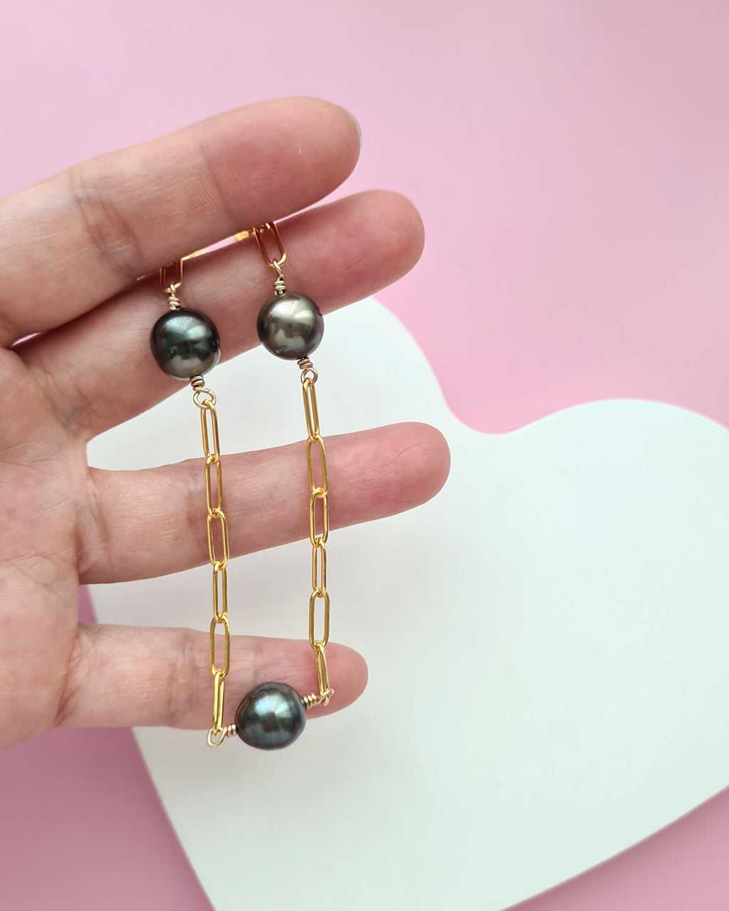 Triple Tahitian Pearl Thick Chain Necklace - Gold Pearl Jewelry in Singapore