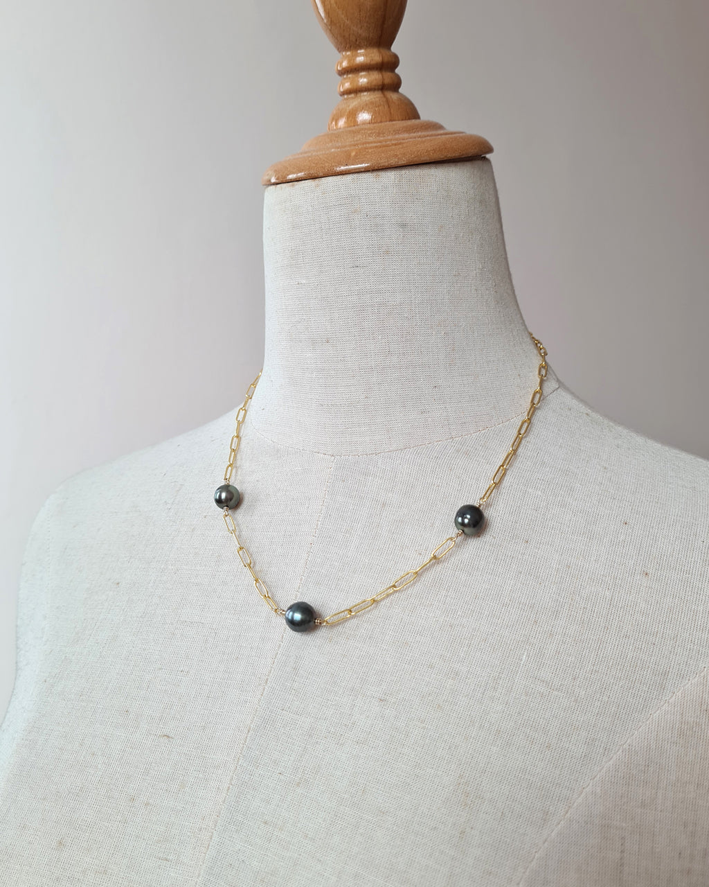 Triple Tahitian Pearl Thick Chain Necklace - Gold Pearl Jewelry in Singapore