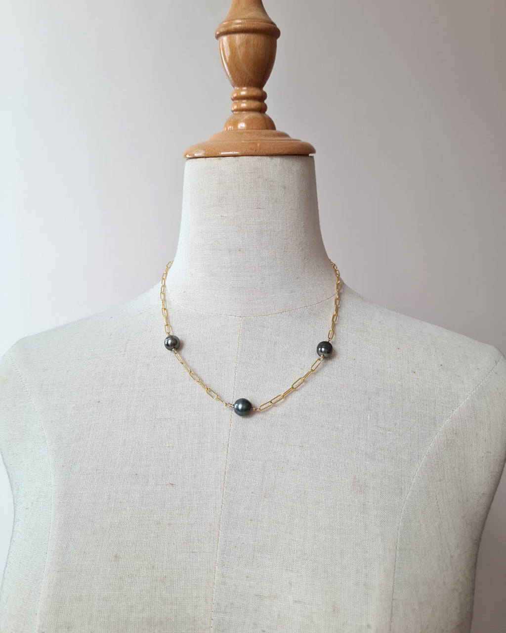Triple Tahitian Pearl Thick Chain Necklace - Gold Pearl Jewelry in Singapore