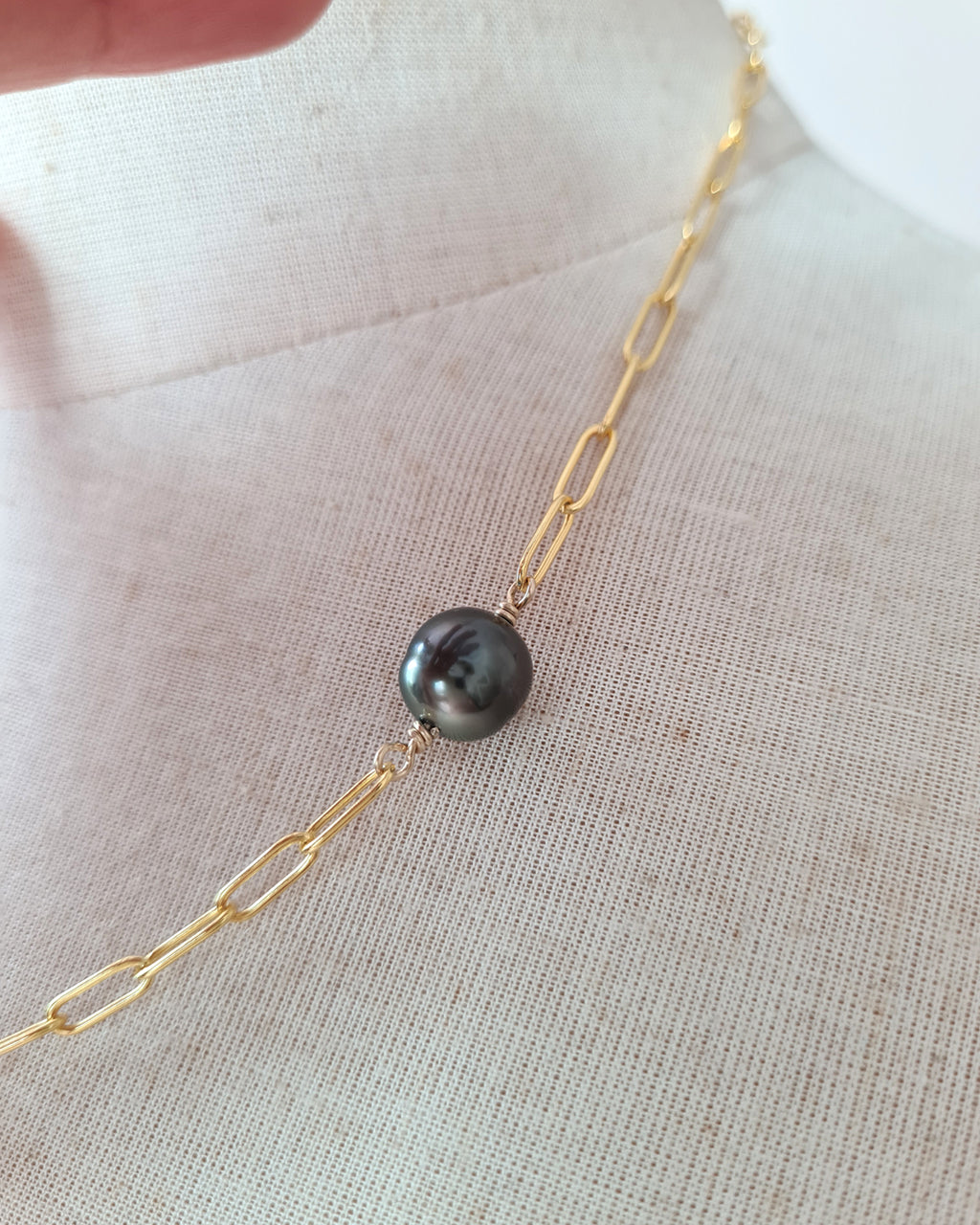 Triple Tahitian Pearl Thick Chain Necklace - Gold Pearl Jewelry in Singapore