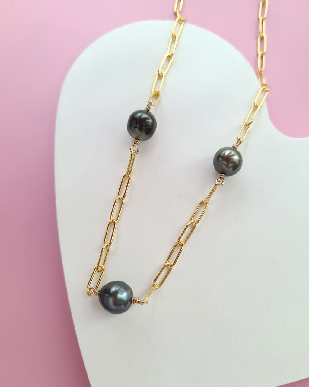 Triple Tahitian Pearl Thick Chain Necklace - Gold Pearl Jewelry in Singapore