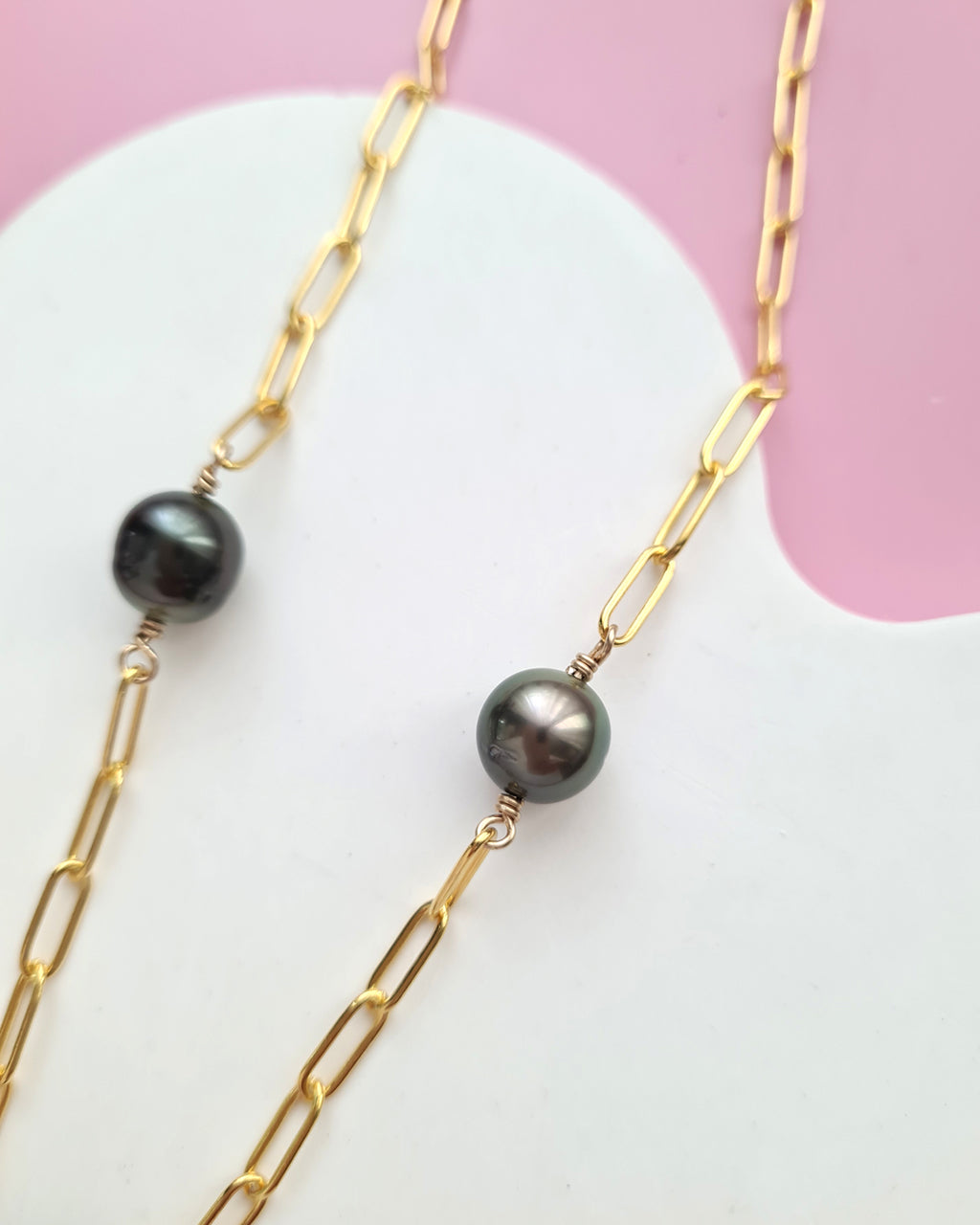 Triple Tahitian Pearl Thick Chain Necklace - Gold Pearl Jewelry in Singapore