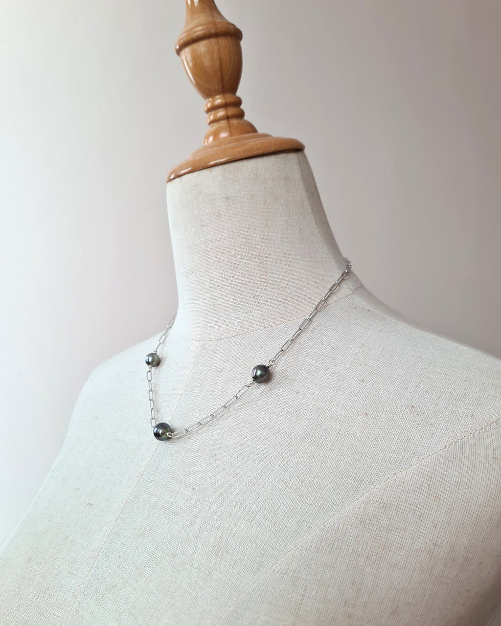 Triple Tahitian Pearl Thick Chain Necklace - Silver Pearl Jewelry in Singapore
