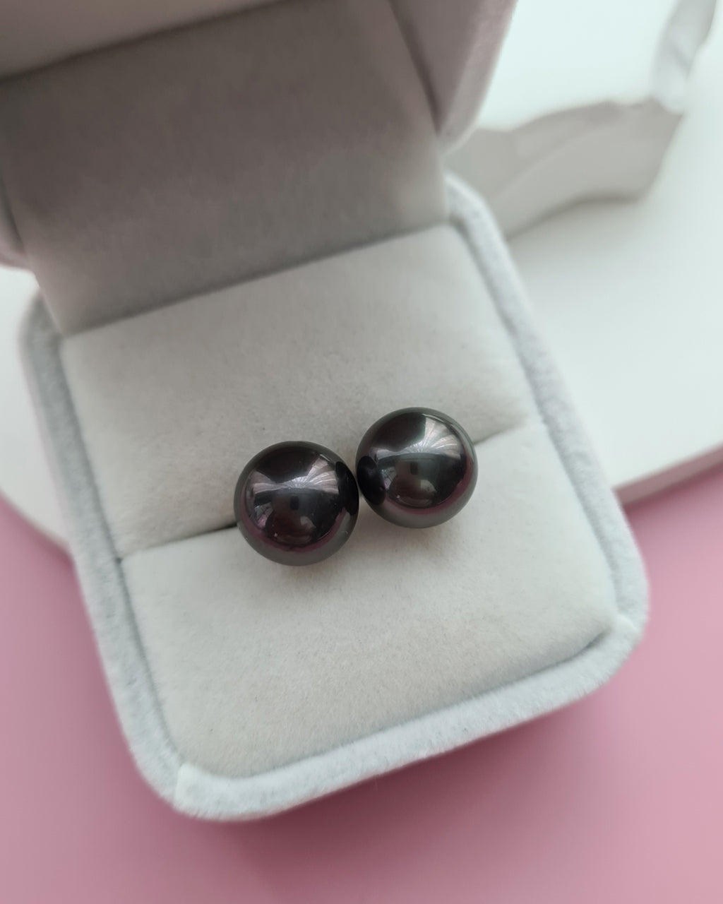 Tahitian Pearl 18K Gold Stud Earrings - 11mm Dark Green Black Pearl Jewelry in Singapore