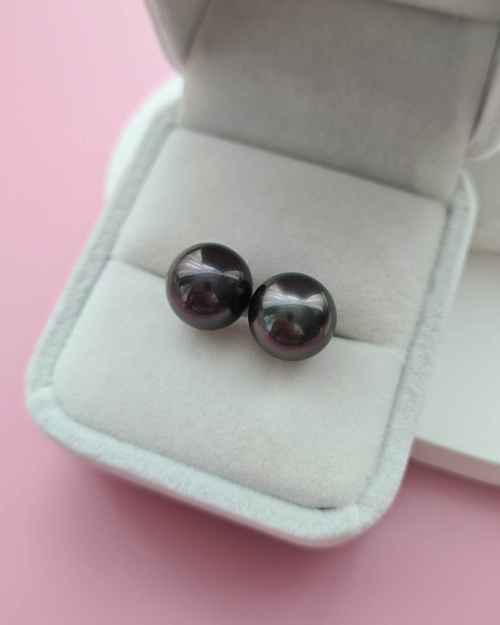 Tahitian Pearl 18K Gold Stud Earrings - 11mm Dark Green Black Pearl Jewelry in Singapore
