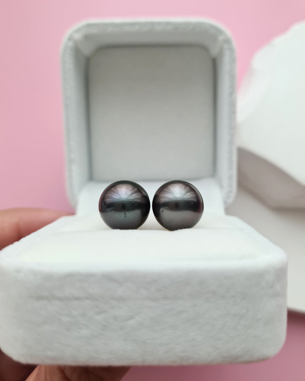 Tahitian Pearl 18K Gold Stud Earrings - 11mm Dark Green Black Pearl Jewelry in Singapore