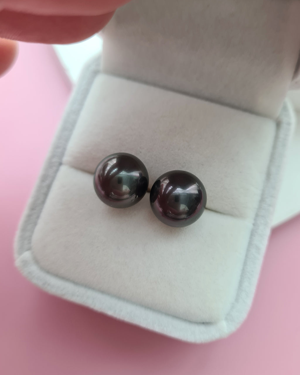 Tahitian Pearl 18K Gold Stud Earrings - 11mm Dark Green Black Pearl Jewelry in Singapore