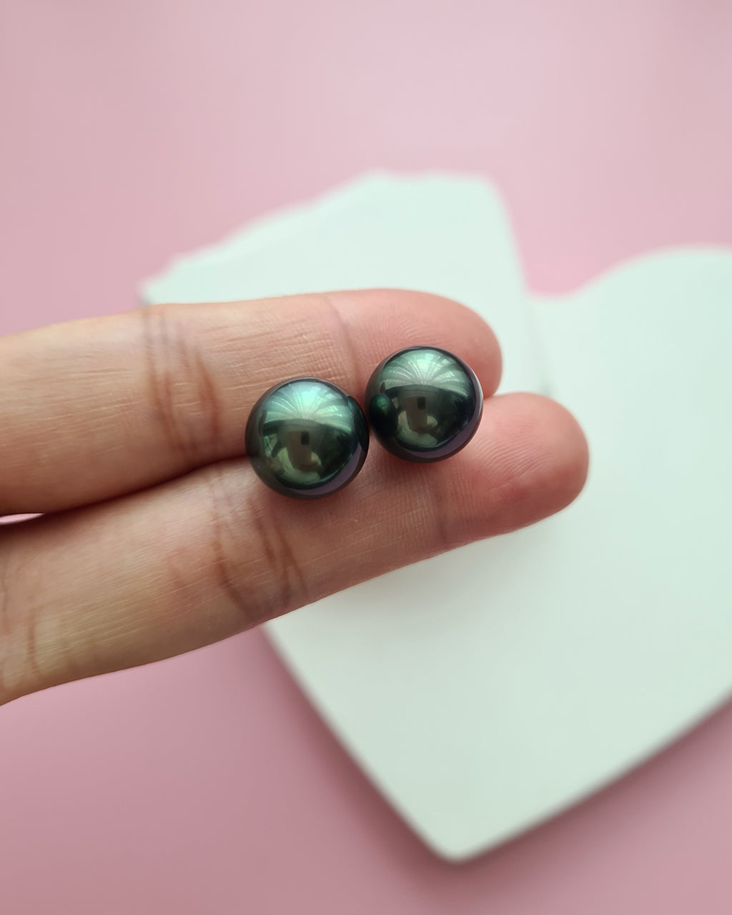 Green Tahitian Pearl 18K Gold Stud Earrings - 11mm Pearl Jewelry in Singapore