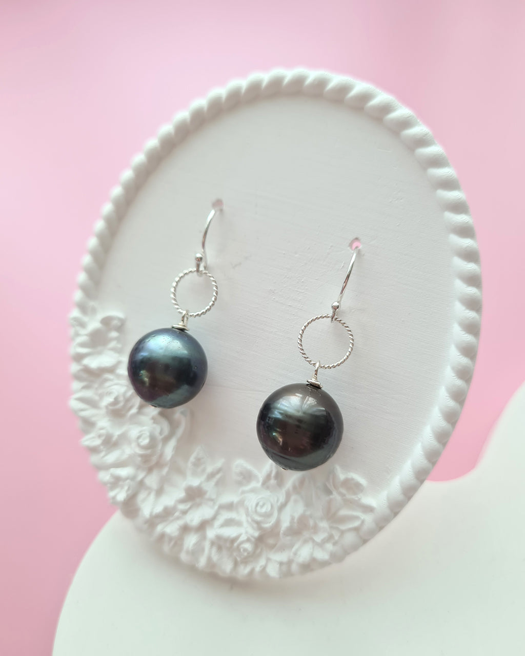 Tahitian Pearl Earrings - 12.7mm Simple Sterling Silver Pearl Jewelry in Singapore