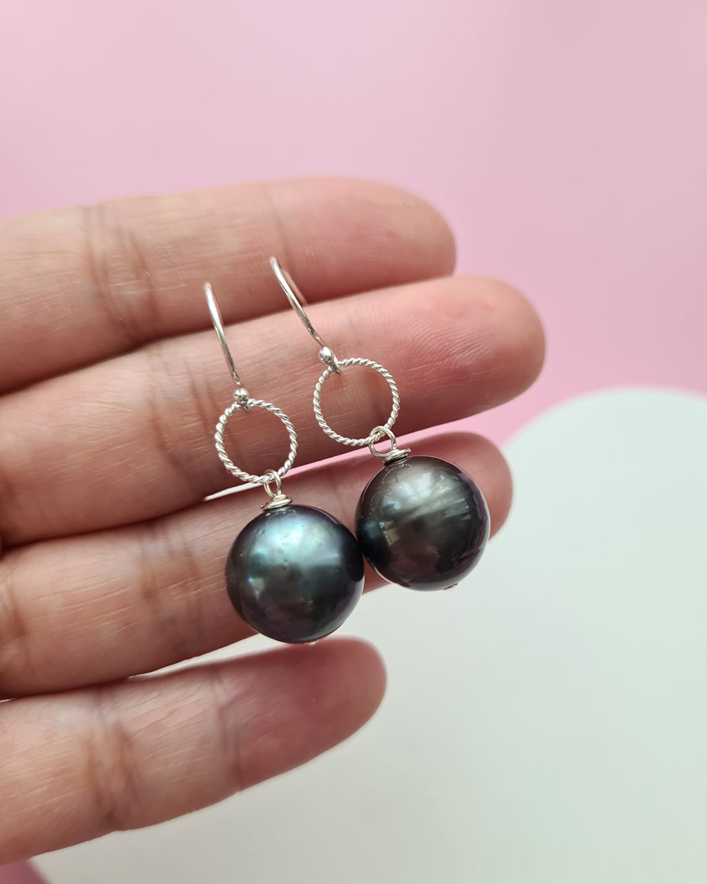 Tahitian Pearl Earrings - 12.7mm Simple Sterling Silver Pearl Jewelry in Singapore