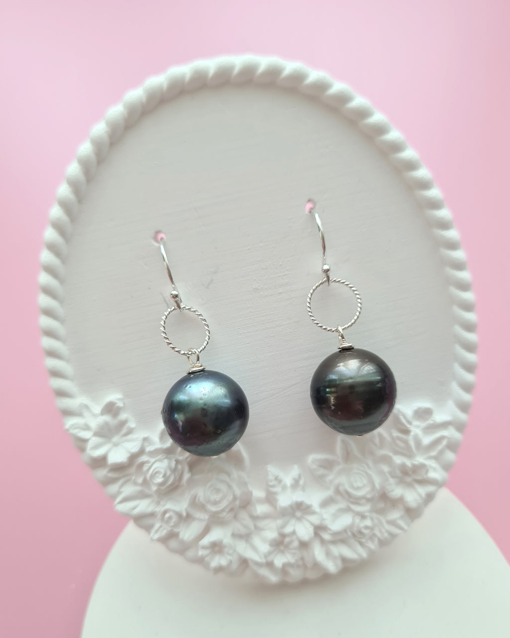 Tahitian Pearl Earrings - 12.7mm Simple Sterling Silver Pearl Jewelry in Singapore