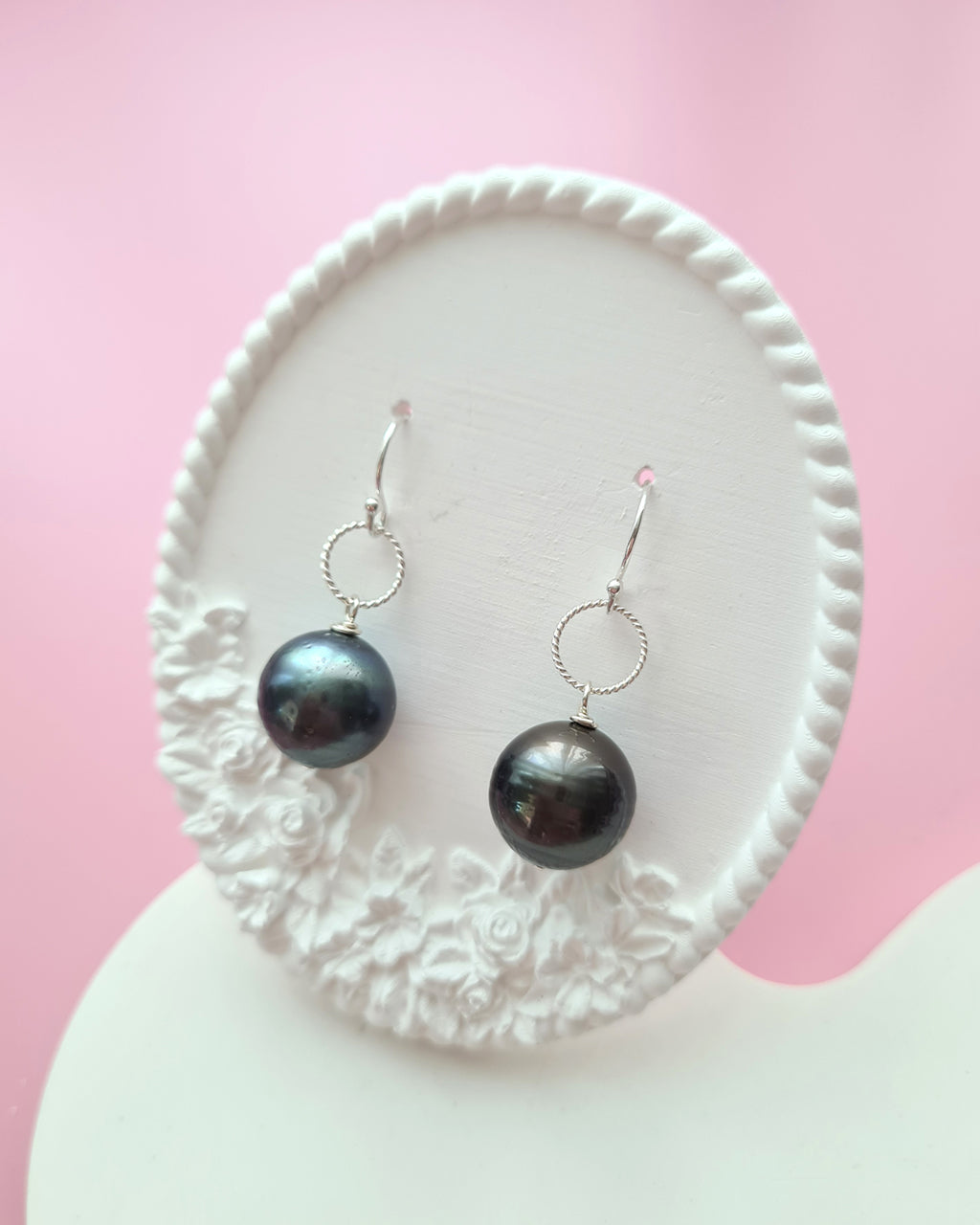 Tahitian Pearl Earrings - 12.7mm Simple Sterling Silver Pearl Jewelry in Singapore