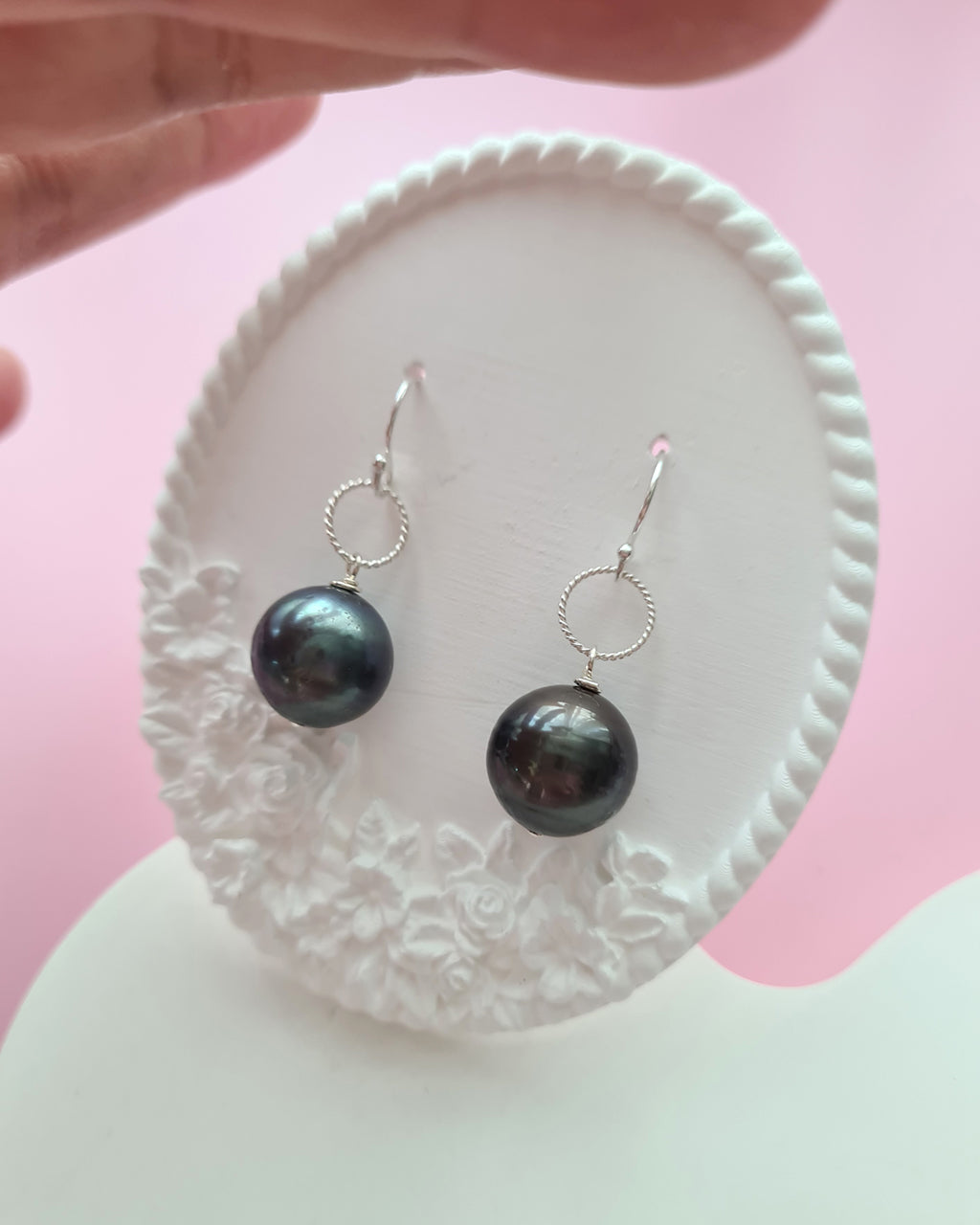 Tahitian Pearl Earrings - 12.7mm Simple Sterling Silver Pearl Jewelry in Singapore