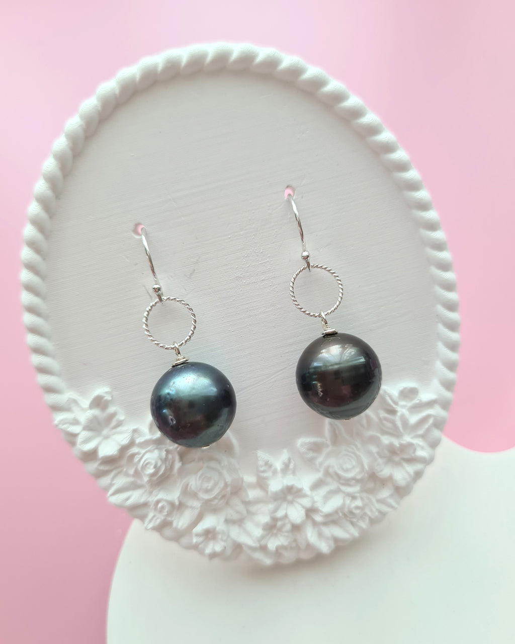 Tahitian Pearl Earrings - 12.7mm Simple Sterling Silver Pearl Jewelry in Singapore