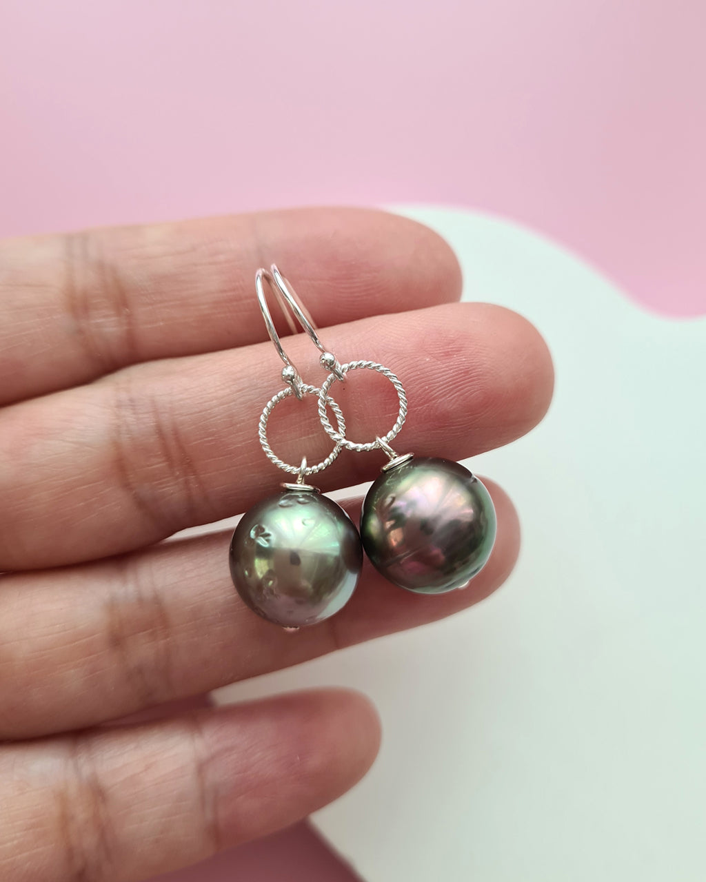 Tahitian Pearl Earrings - 12mm Simple Handmade Pearl Jewelry in Singapore