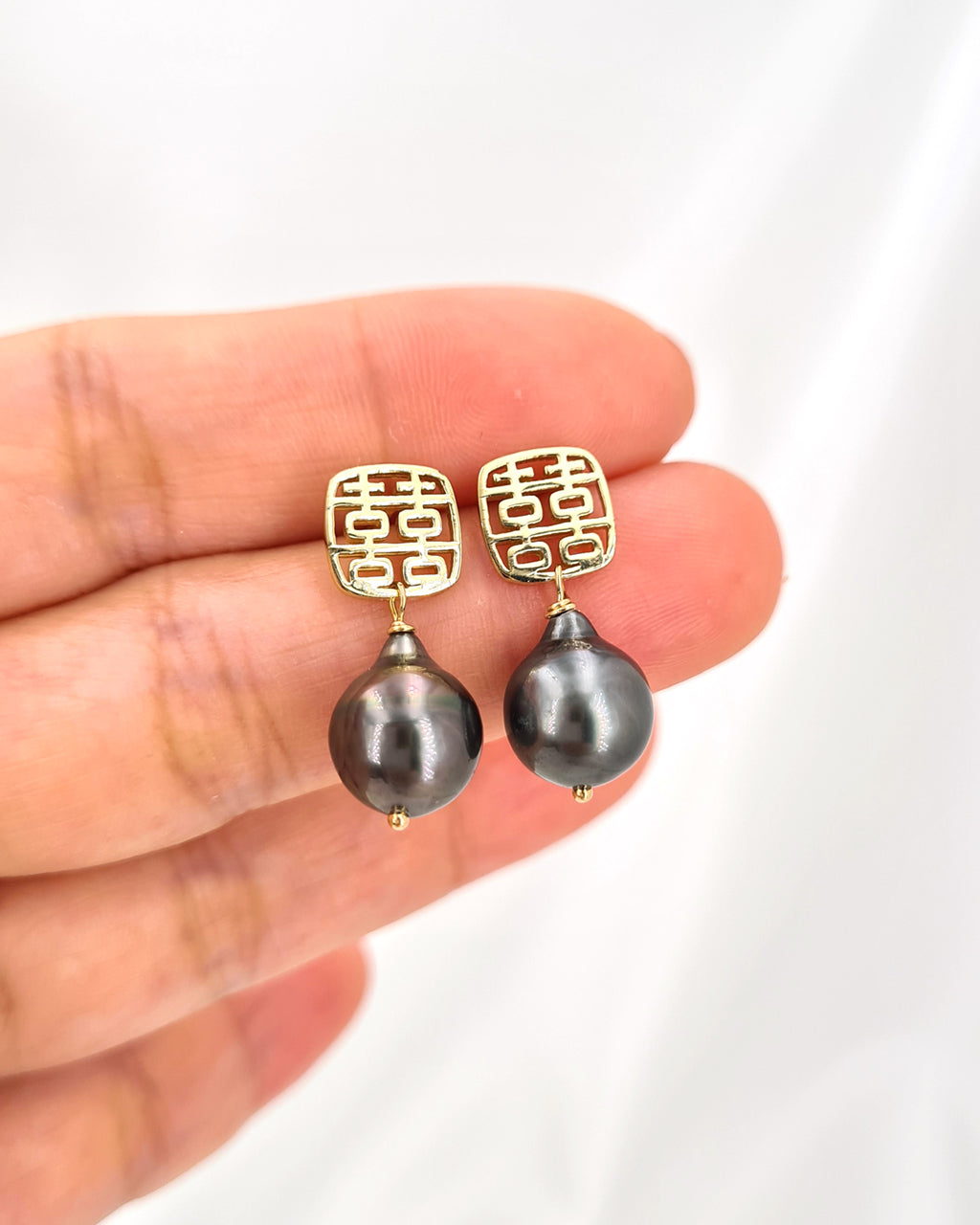 Tahitian Pearl Earrings - Double Happiness Wedding Earrings
