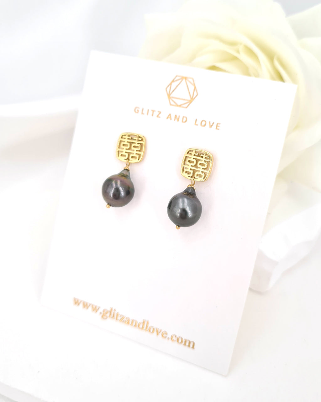 Tahitian Pearl Earrings - Double Happiness Wedding Earrings