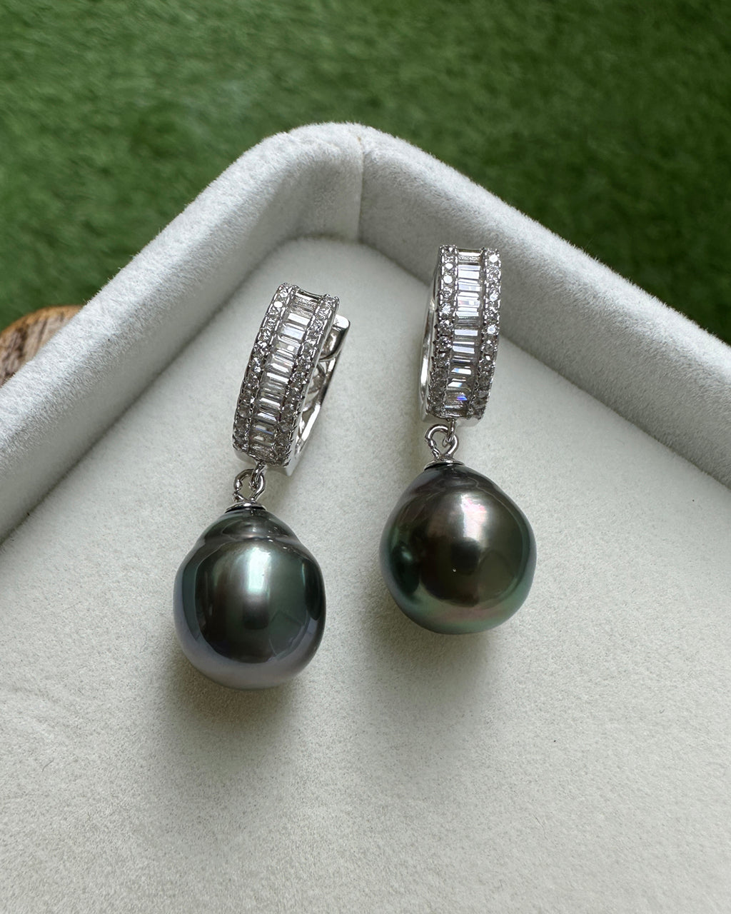 Tahitian Pearl Earrings - Fancy Hoop Tahitian Pearl Earrings Sterling Silver Jewelry