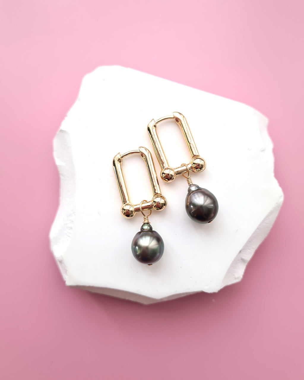 Tahitian Pearl Earrings with Horseshoe Chain Earrings Hoop | Pearl Jewelry Singapore
