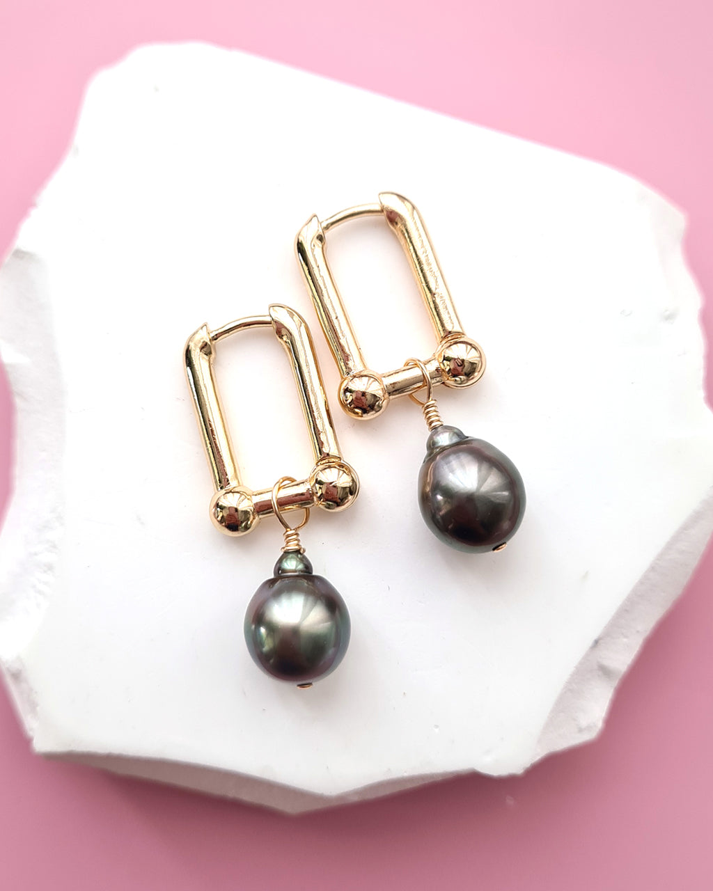 Tahitian Pearl Earrings with Horseshoe Chain Earrings Hoop | Pearl Jewelry Singapore