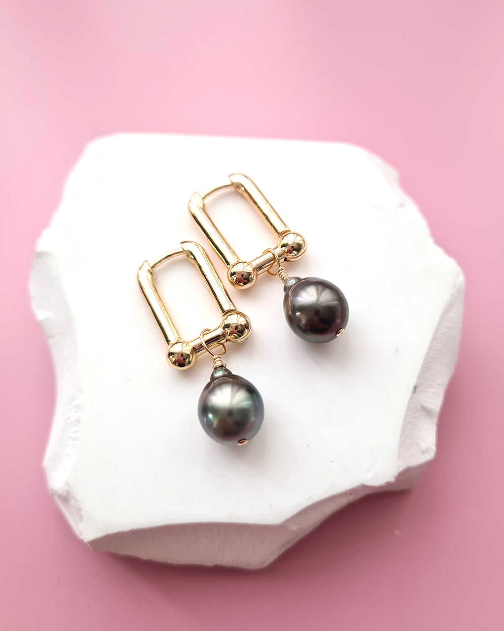 Tahitian Pearl Earrings with Horseshoe Chain Earrings Hoop | Pearl Jewelry Singapore