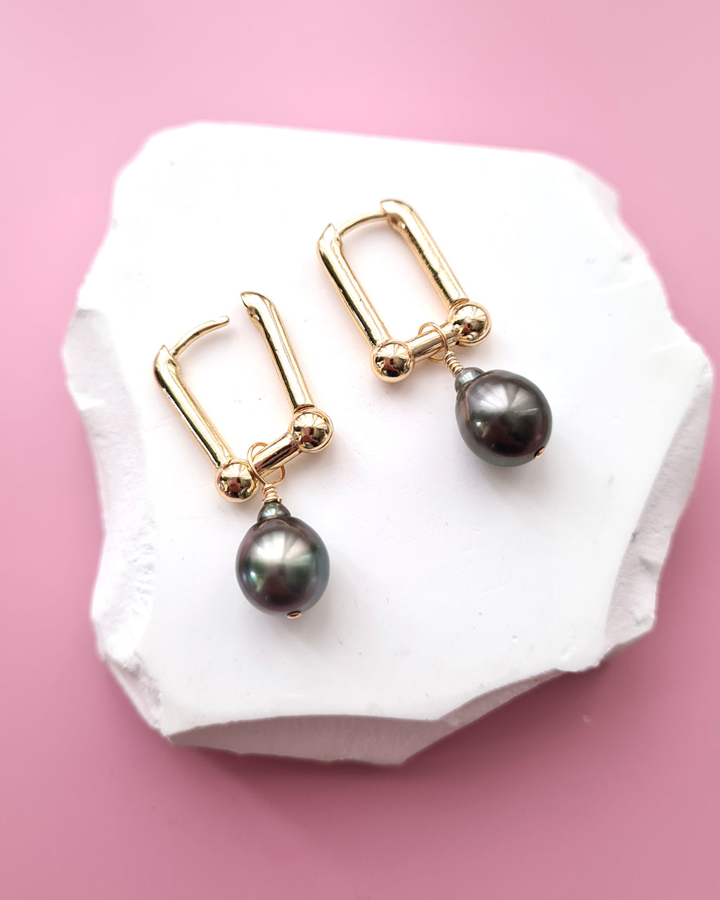 Tahitian Pearl Earrings with Horseshoe Chain Earrings Hoop | Pearl Jewelry Singapore
