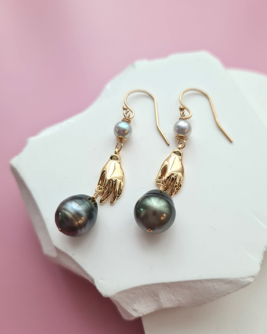 Tahitian Pearl and Akoya Pearl Earrings - Holding on, Pearl Jewelry in Singapore