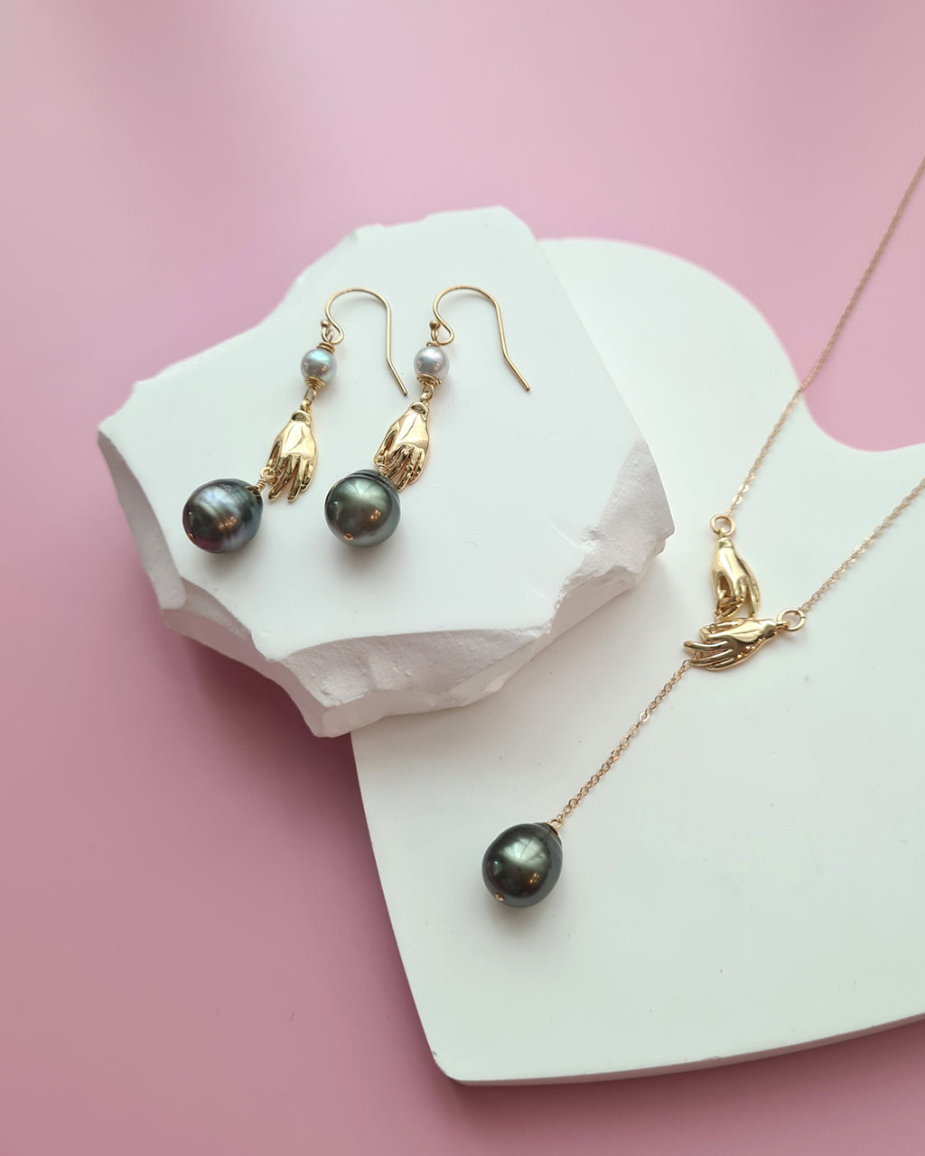 Tahitian Pearl and Akoya Pearl Earrings - Holding on, Pearl Jewelry in Singapore