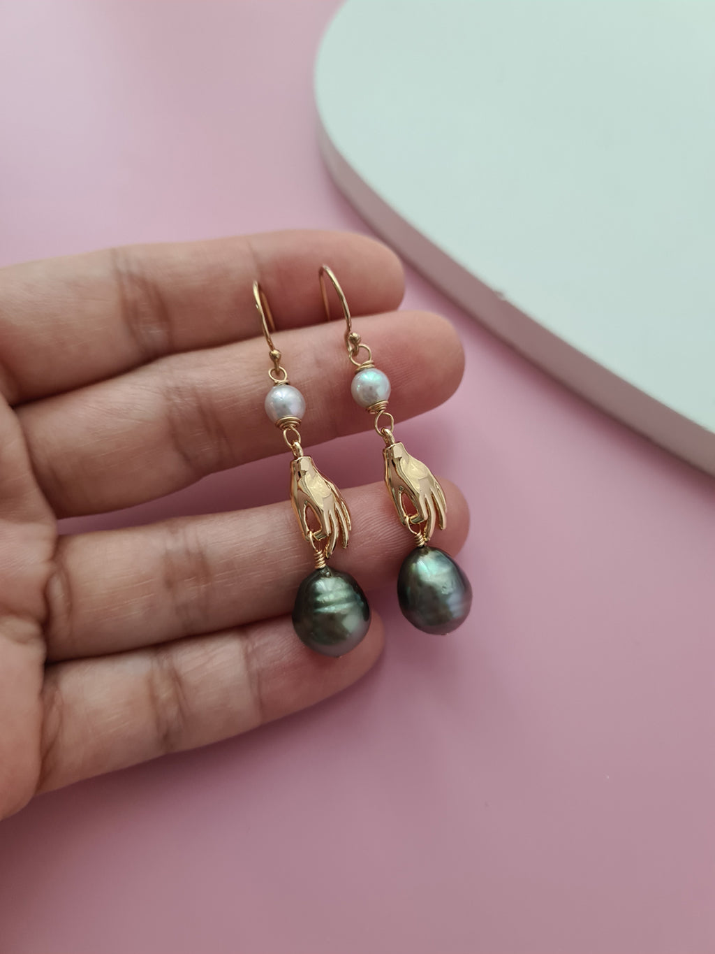 Tahitian Pearl and Akoya Pearl Earrings - Holding on, Pearl Jewelry in Singapore