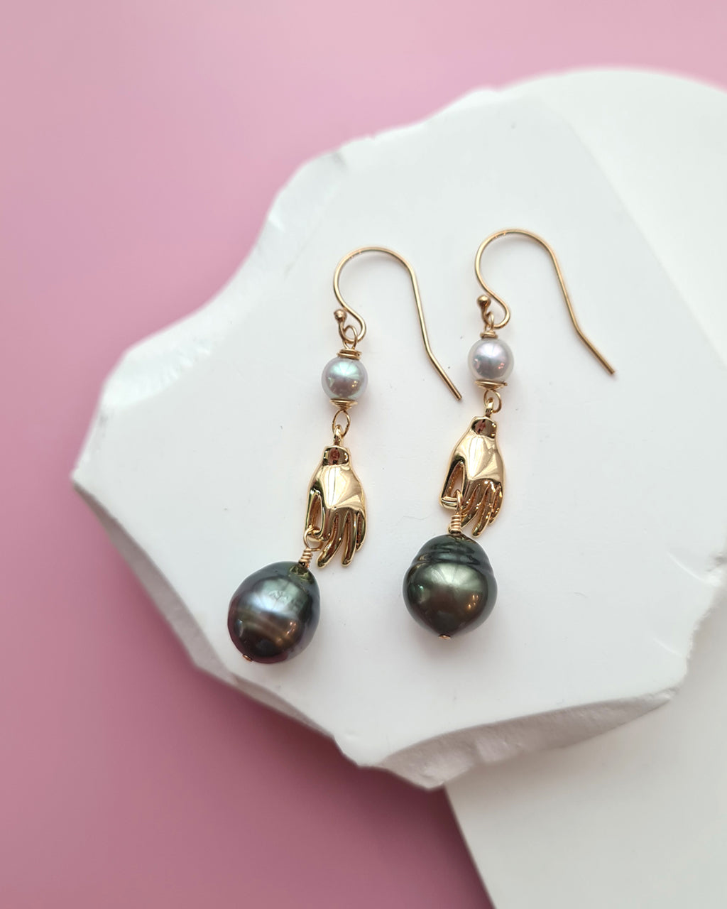 Tahitian Pearl and Akoya Pearl Earrings - Holding on, Pearl Jewelry in Singapore
