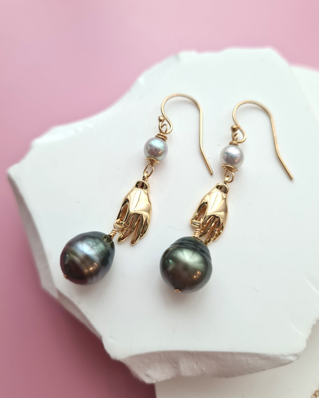 Tahitian Pearl and Akoya Pearl Earrings - Holding on, Pearl Jewelry in Singapore