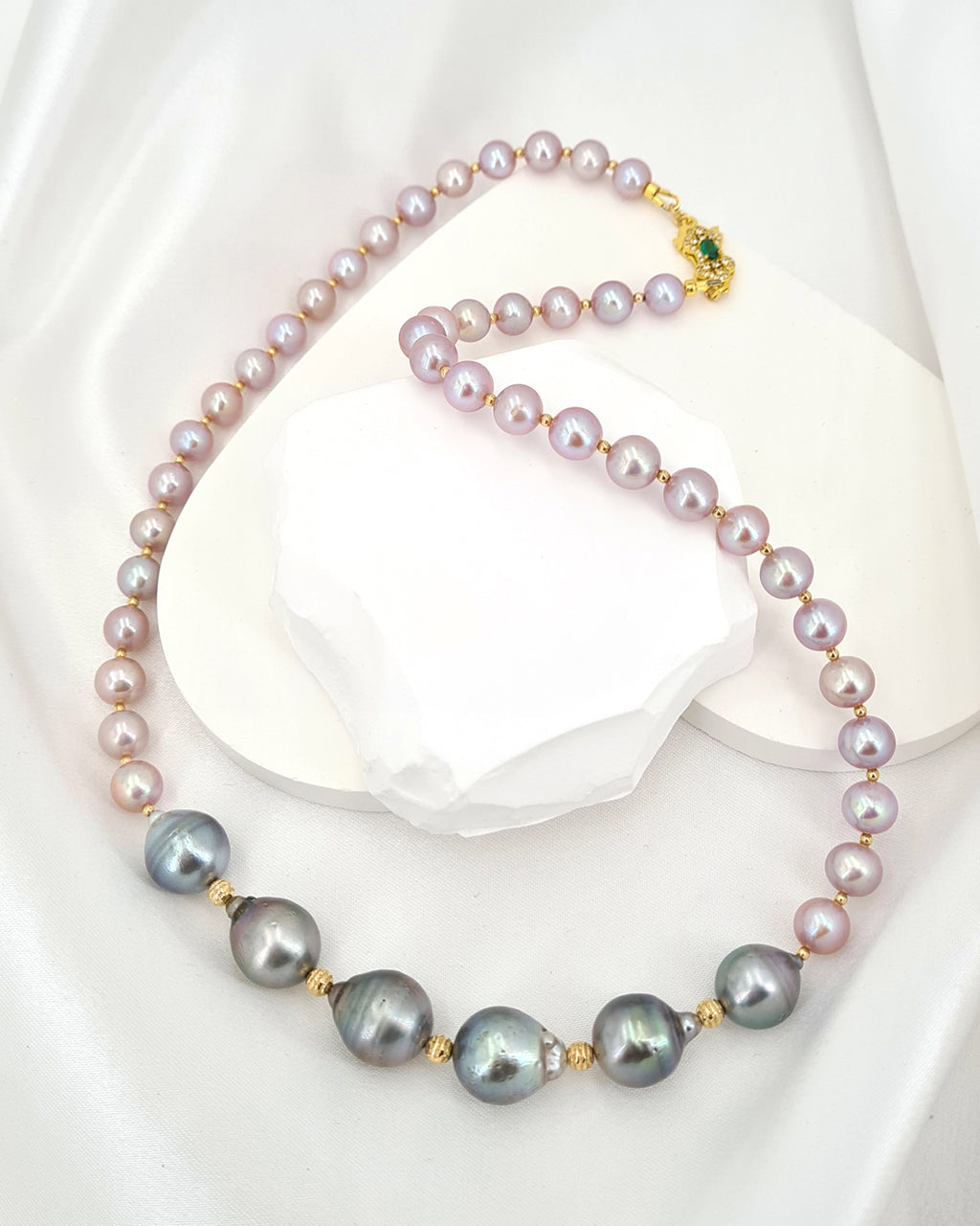 Pink and grey pearl necklace clearance