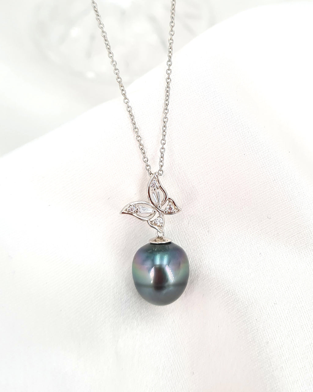 Tahitian Pearl Pendant Necklace - 18K White Gold Vermeil Jewelry - Glitz  And Love