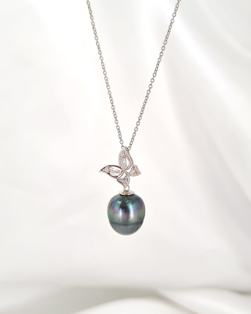 Tahitian Pearl Pendant Necklace - 18K White Gold Vermeil Jewelry - Glitz  And Love