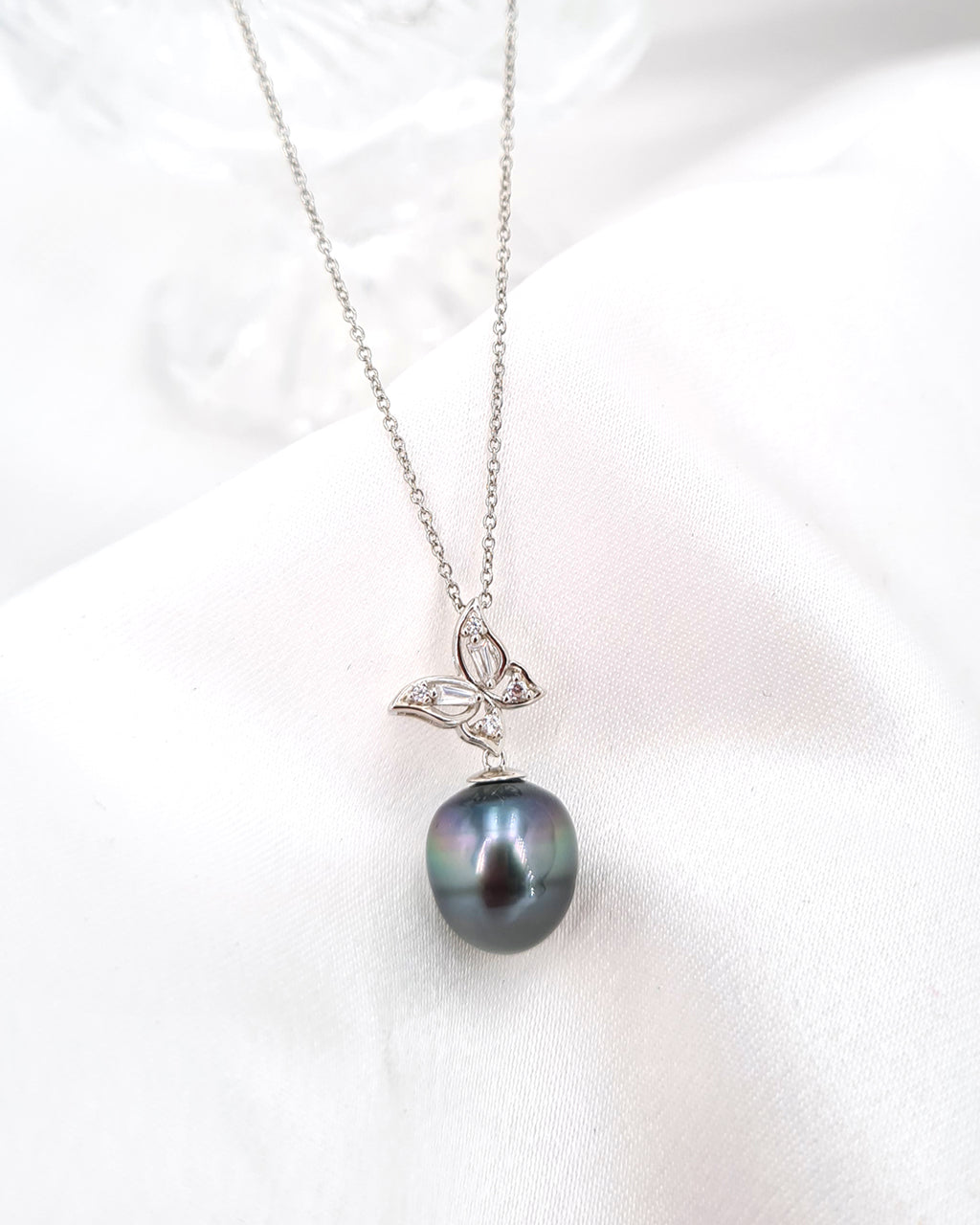 Tahitian Pearl Pendant Necklace - 18K White Gold Vermeil Jewelry - Glitz  And Love