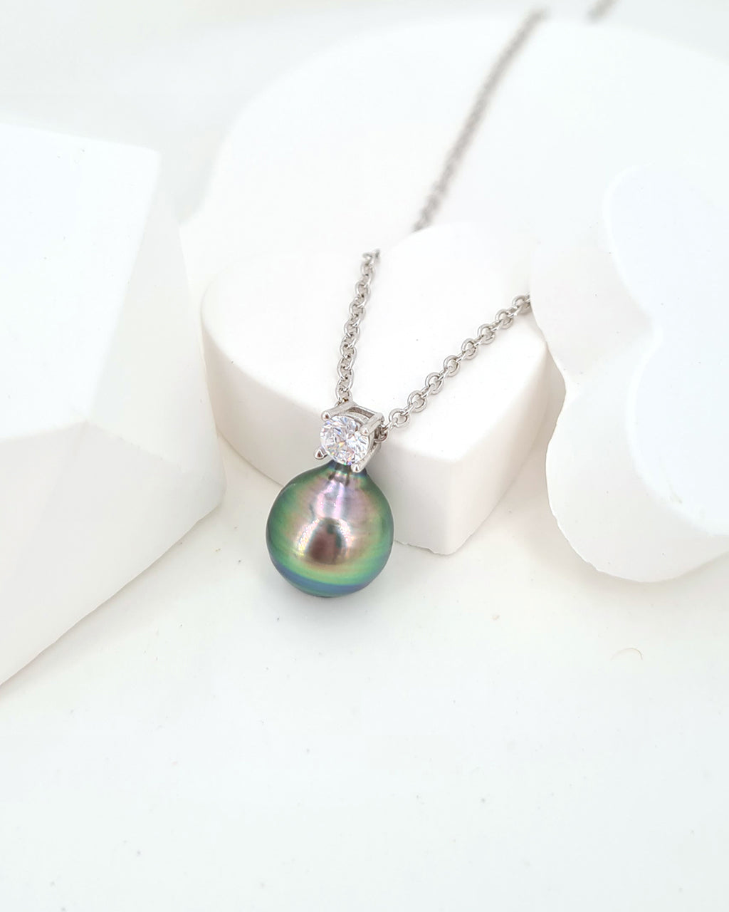 Tahitian Pearl Necklace Peacock Green Teardrop Tahitian Pearl Necklace Minimalist