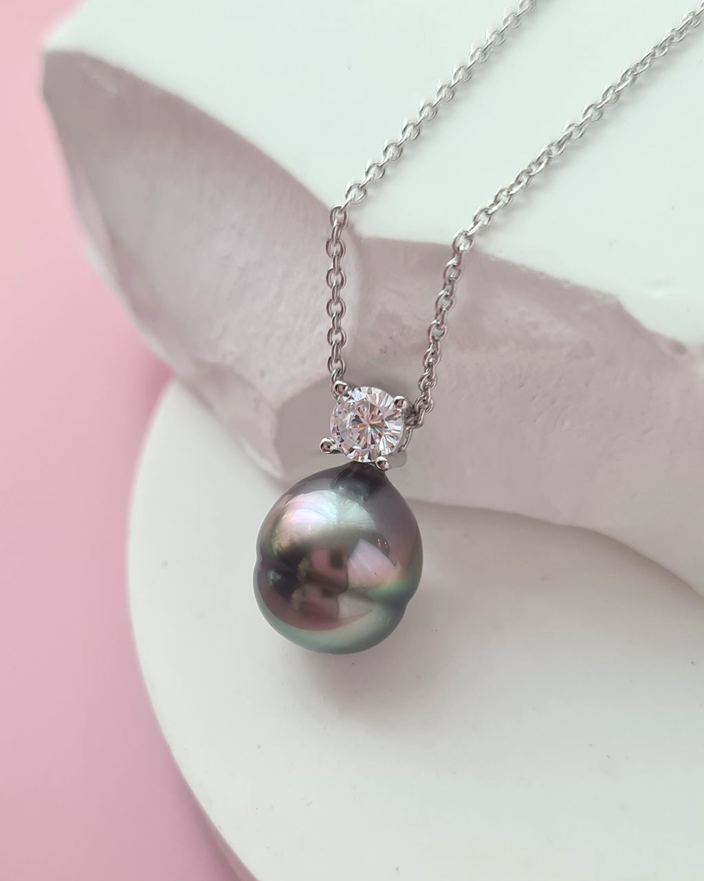 Tahitian Pearl Necklace - Purple Sheen Pearl Drop Pendant in Singapore