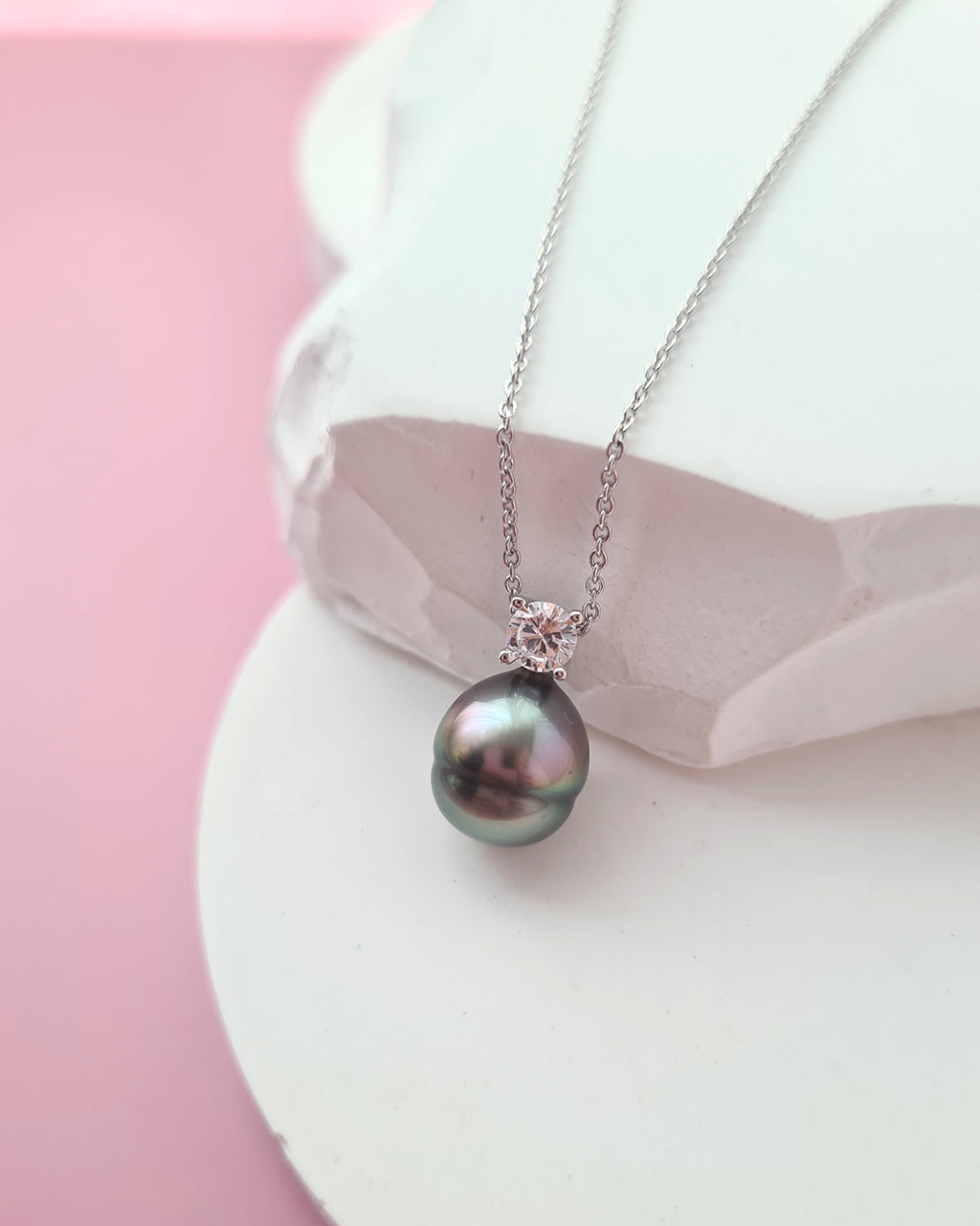Tahitian Pearl Necklace - Purple Sheen Pearl Drop Pendant in Singapore