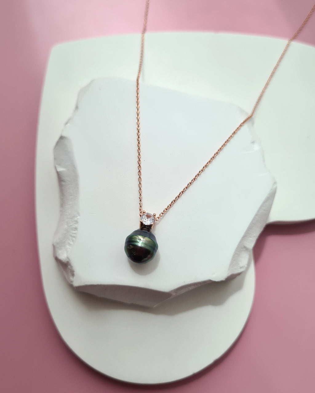 Tahitian Pearl Necklace - Rose Gold Minimalist Pearl Drop Pendant, Singapore