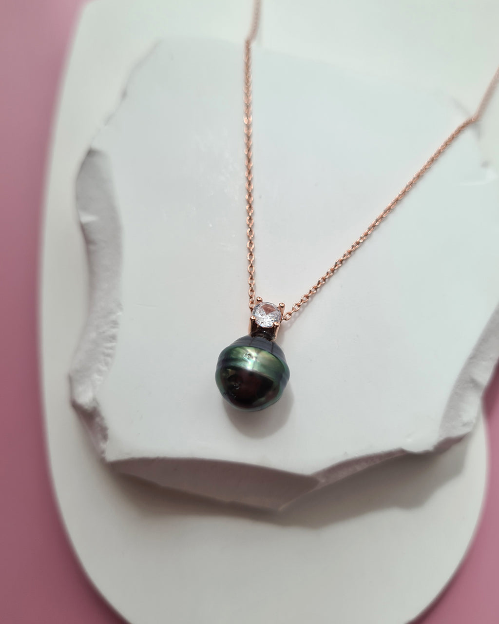 Tahitian Pearl Necklace - Rose Gold Minimalist Pearl Drop Pendant, Singapore