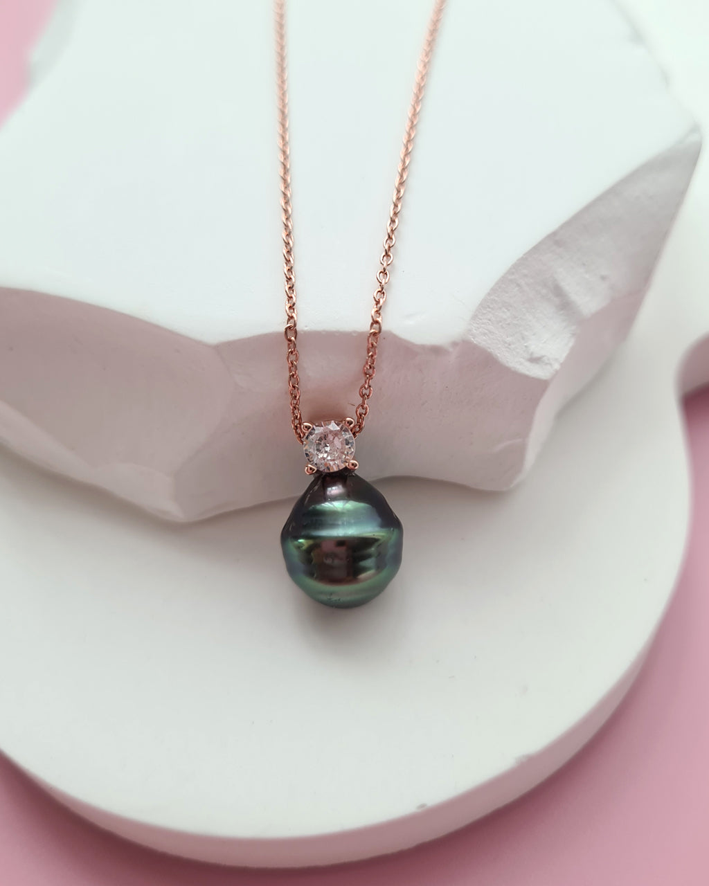 Tahitian Pearl Necklace - Rose Gold Minimalist Pearl Drop Pendant, Singapore
